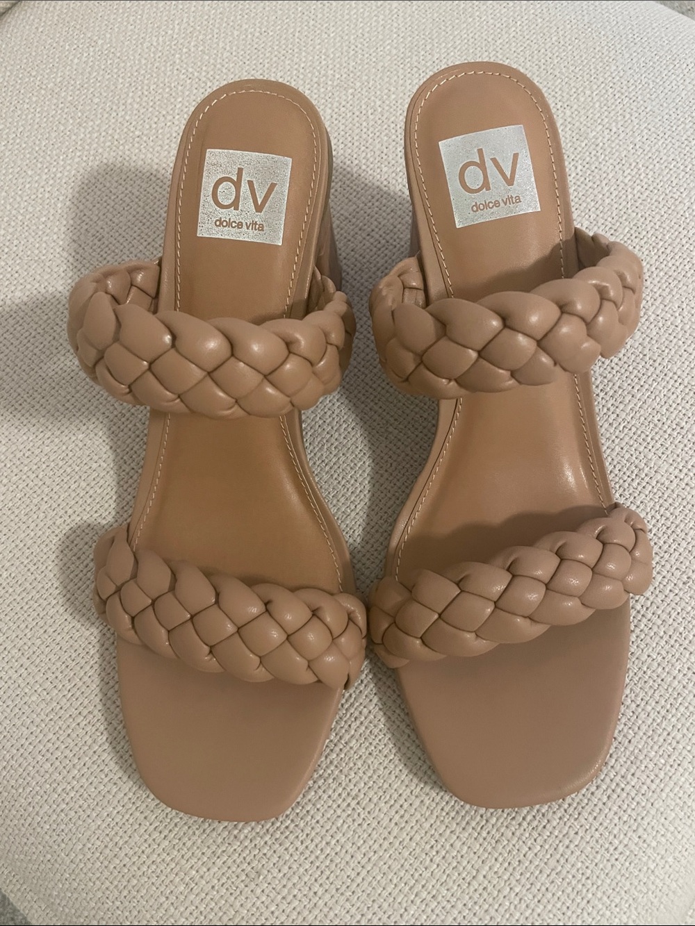 Dolce Vita Braided Double-Strap Slide Sandals in Tan